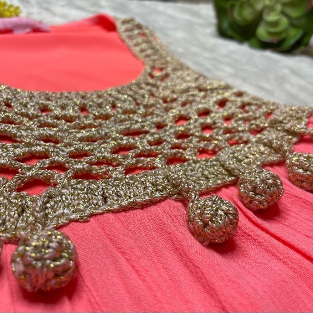 Lilly Pulitzer Rachelle Coral Gold Racerback Pom Pom Swing Dress Size Small - Picture 5 of 15